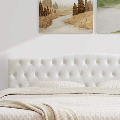 White Upholstered Headboard featuring Arched Top and Vertical Channeling