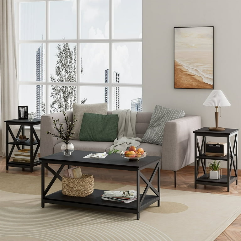 White X-Frame Coffee Table Set, 3-Piece, Modern Farmhouse Style
