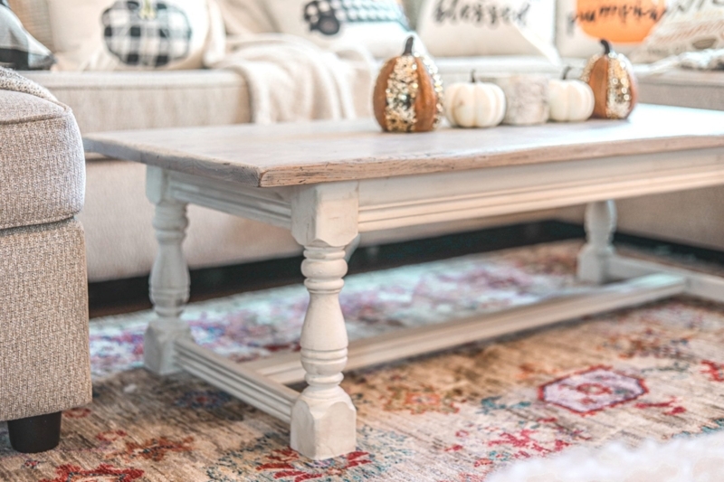 Whitewashed Coffee Table with Chunky Silhouette and Inset Top