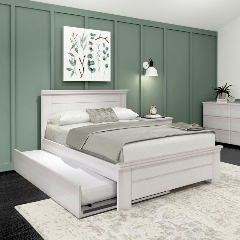 Whitewashed Farmhouse Bed with Trundle and Horizontal Slats