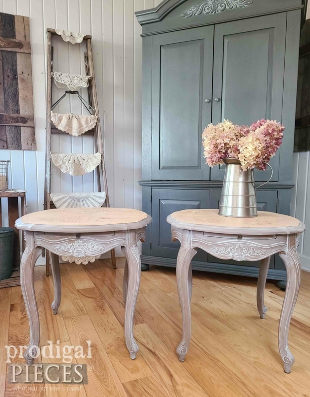Whitewashed French Provincial Side Tables Pair