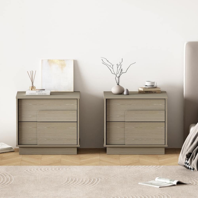 Whitewashed Oak Nightstand with Handleless Two-Drawer Design