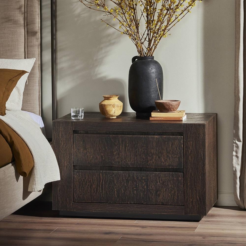 Wide Profile Nightstand Vertical Grain Integrated Pulls