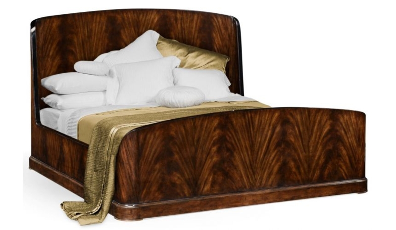 Wingback Bed Antique Gold Carved Frame Deep Button Tufting
