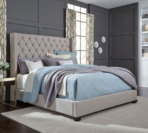 Wingback Platform Bed Diamond Tufted Low Profile Footboard