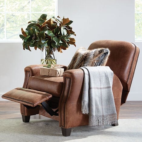 Wingback Recliner Chair in Oxblood with Nailhead Trim and Rolled Arms