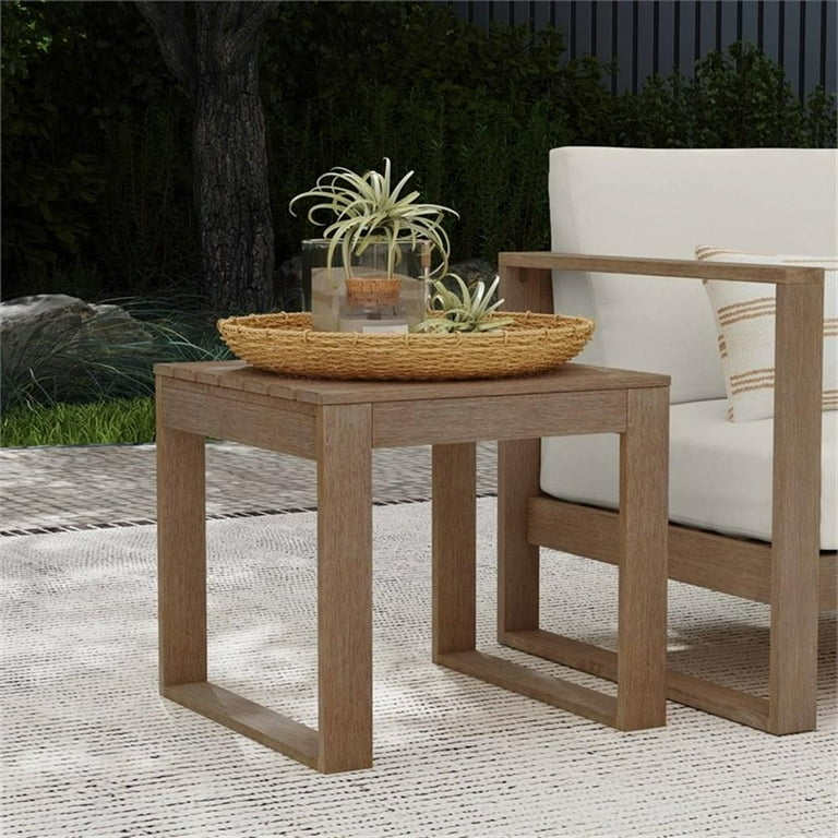 Wire Brushed Brown Outdoor Side Table featuring Square H-Frame Base