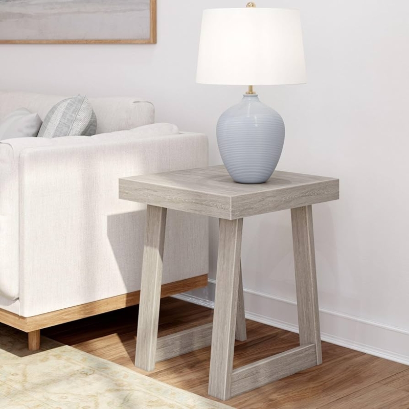 Wirebrushed Finish Side Table, Tapered Legs, Wood Storage Side Table