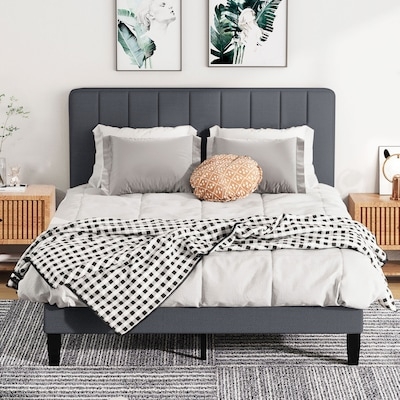 Wood Bed Frame with Integrated Slats