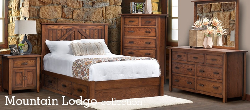 Wood Bed With Mountain Headboard Mountain Silhouette Inlay Rustic Set