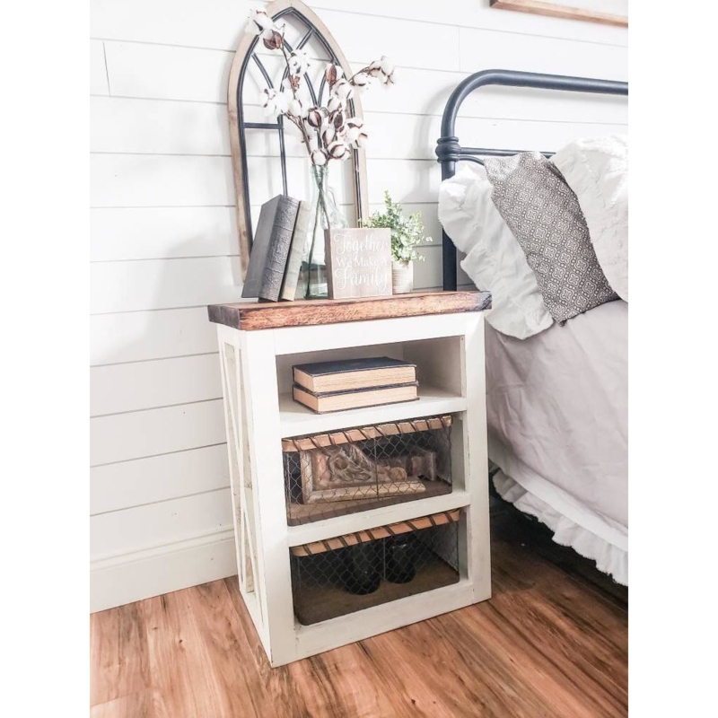 Wood Cabinet with X-Brace Door and Open Shelf Farmhouse Style