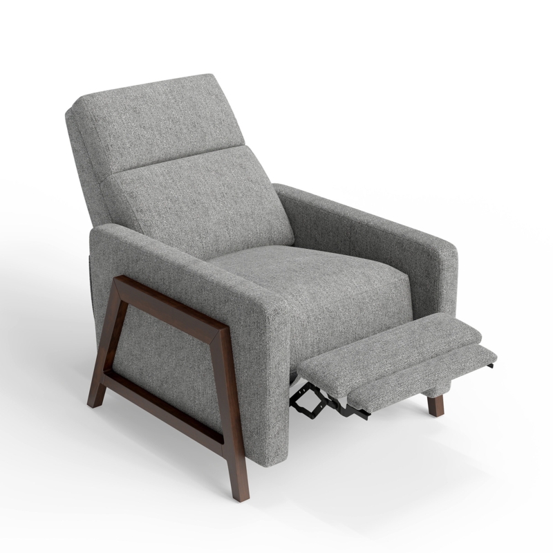 Wood Frame Recliner with Charcoal Gray Upholstery