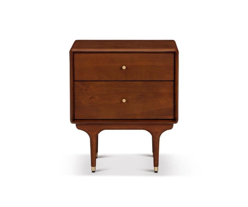 Wood Nightstand Black Metal Legs Open Shelf Mid-Century Storage Solution