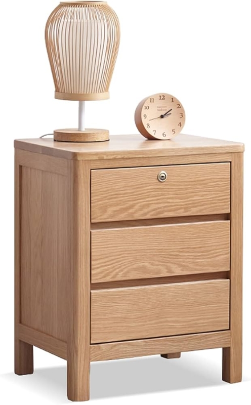 Wood Nightstand with Locking Top Drawer and Recessed Pulls