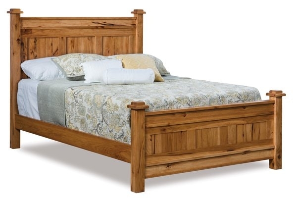 Wood Panel Bed Frame with Paneled Footboard and Block Legs