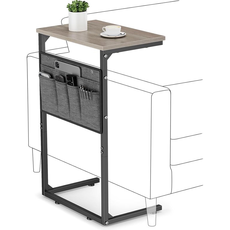 Wood Slide-Under C-Table with Metal Frame for Sofa