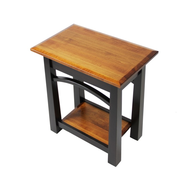 Wood-Toned End Table Bowed Top Single Drawer Shaker Style