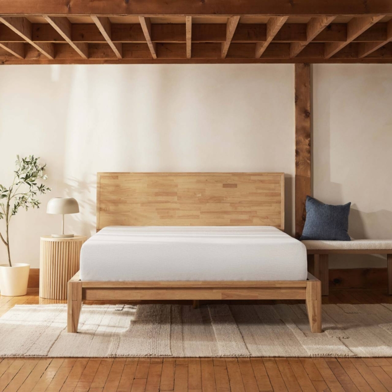 Wooden Bed Frame Solid Headboard Rubberwood Minimalist Scandinavian