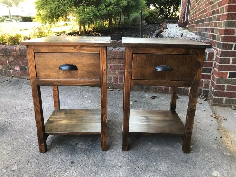 Wooden Side Table with Open Shelf and Black Cup Pull Handle