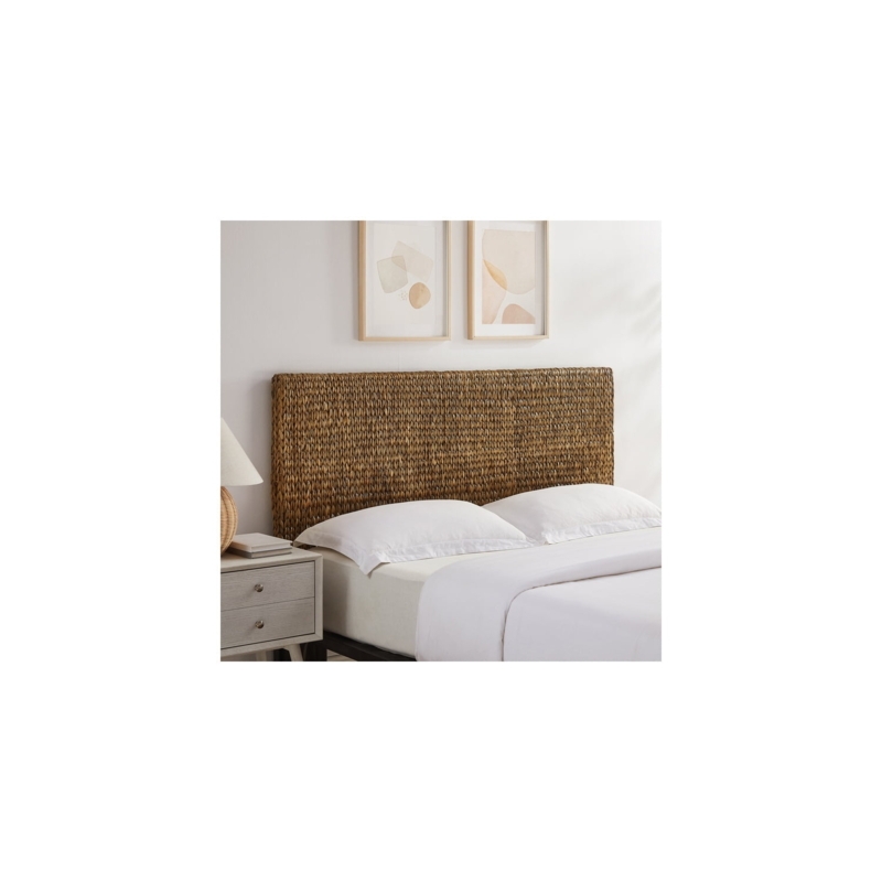 Woven Seagrass Queen Headboard Chunky Woven Texture Matte Black Feet