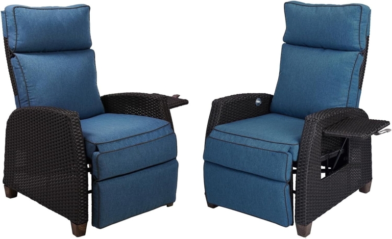 Woven Wicker Outdoor Lounge Set Peacock Blue Integrated Footrest