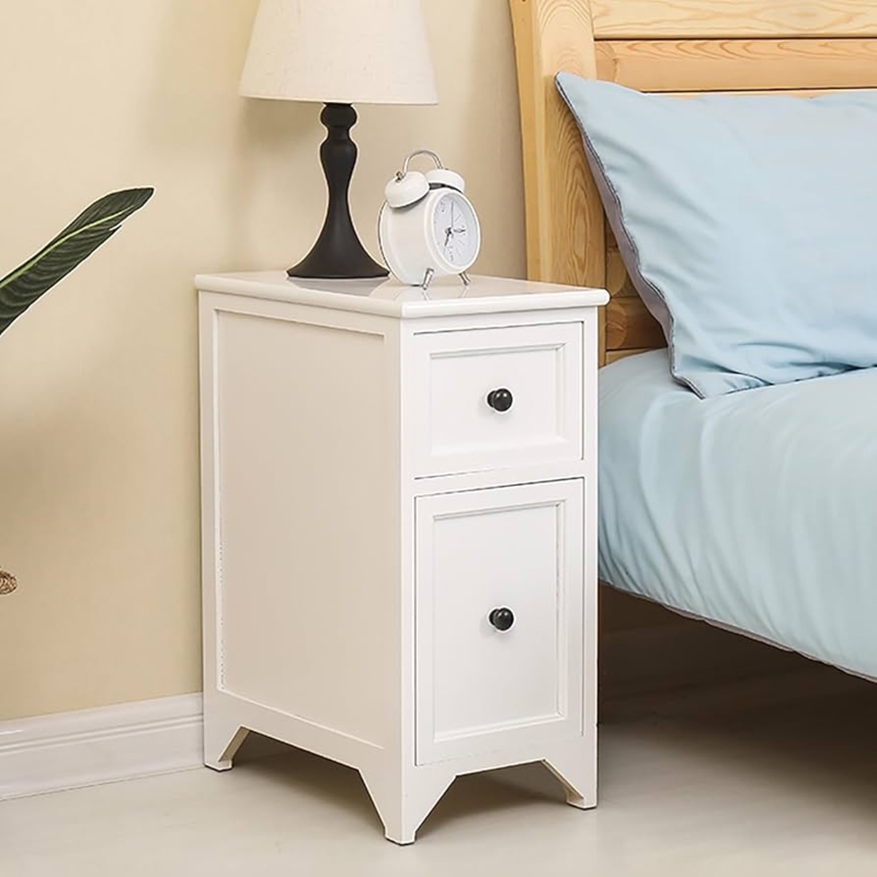 - ZDMZR Nightstand with 2 Drawers, Narrow Bedside End Table,  Small (White-2, 25cm/10in)