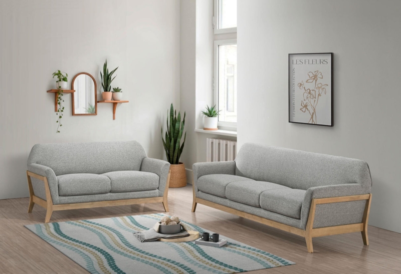 2-Piece Gray Living Room Set with Tight Back & Tapered Block Feet