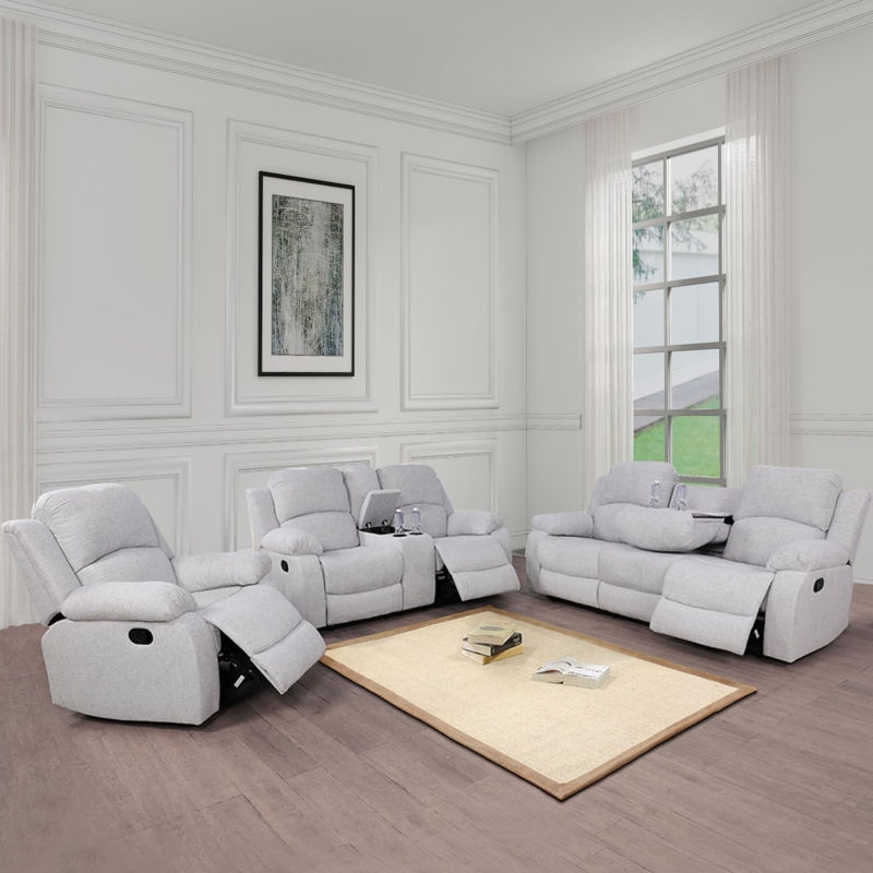 3-Piece Living Room Set in Two-Tone Grey Microfiber