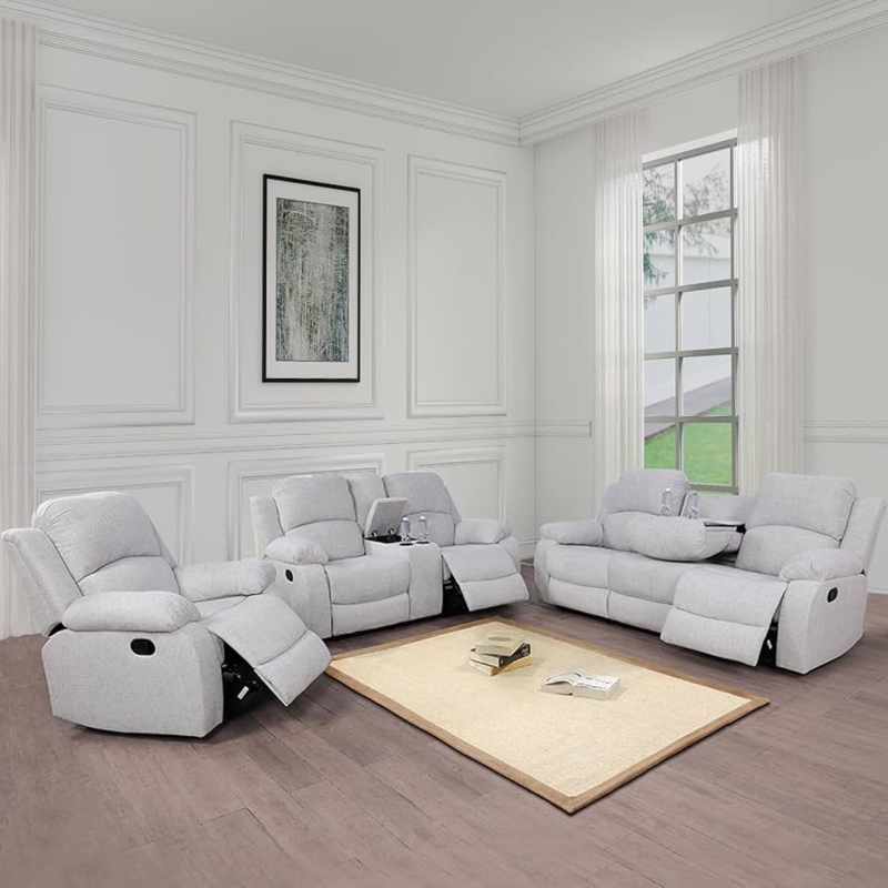 3-Piece Reclining Living Room Set with Microfiber Upholstery