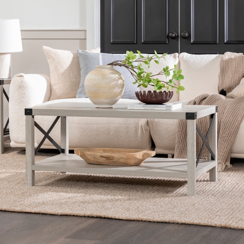 40" Metal x Coffee Table - Grey Wash/Black