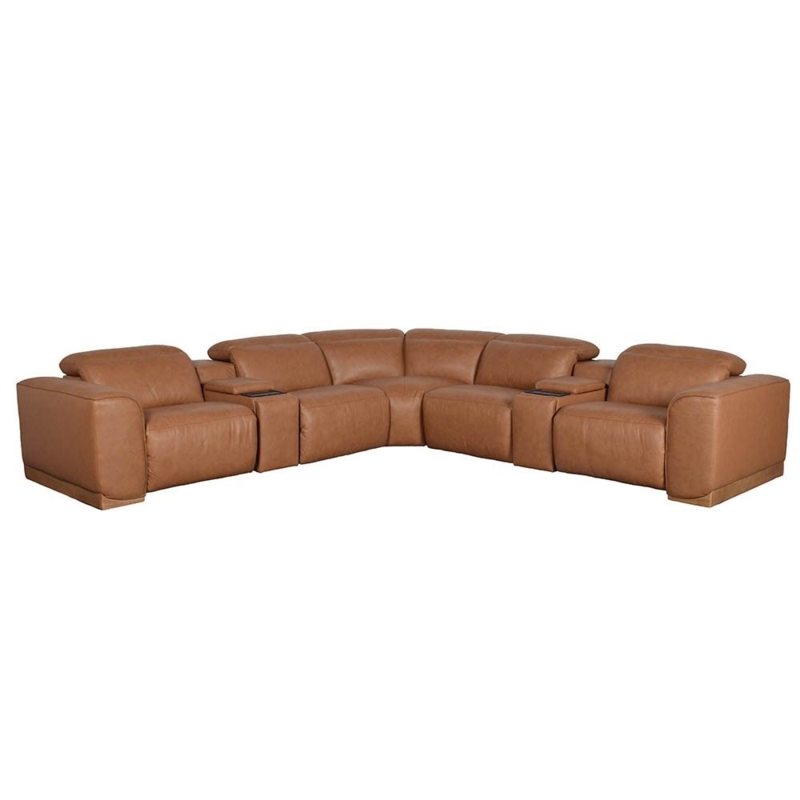7-Piece Modular Power Reclining Sectional in Charcoal Leather-Like