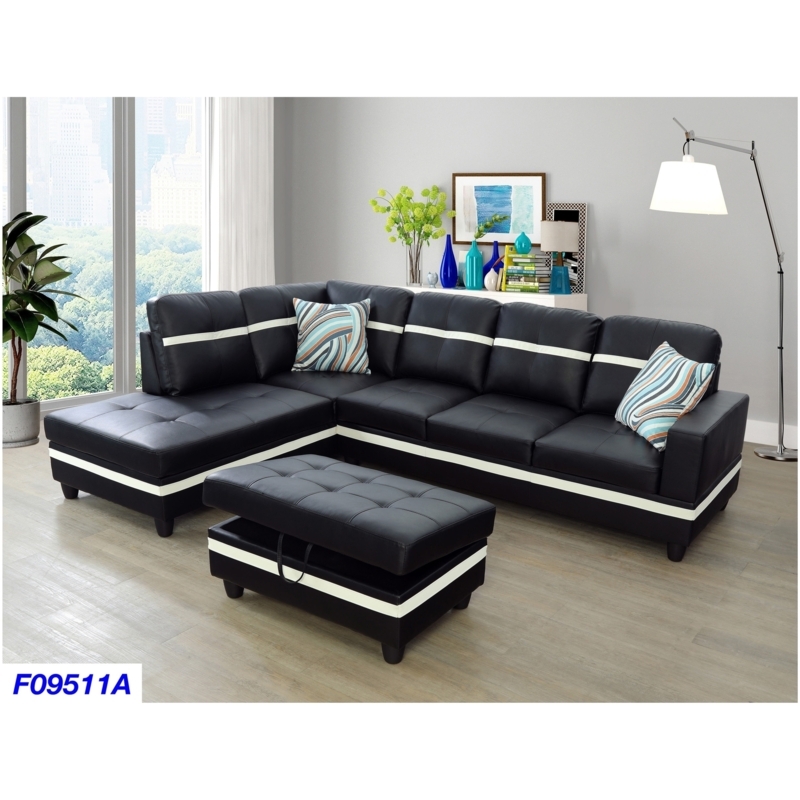 Aarons 104"Wide 3-Pieces Sectional Sofa Set,Black(09511)