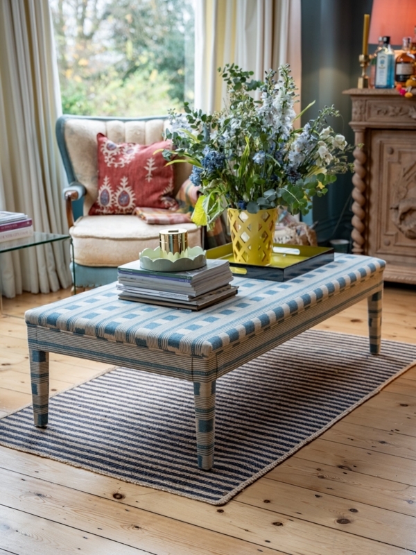 Abstract Print Ottoman Coffee Table with Wood Shelf