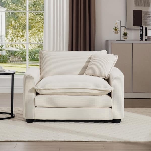 Accent Chair Cream Boucle Deep Seat with Matching Pillow Low Profile