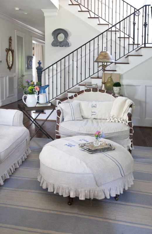 Accent Chair Cream Tufted Linen Weathered Wood Cabriole Legs