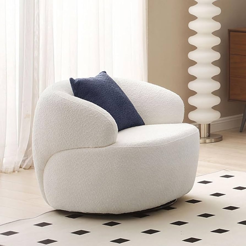 Accent Chair Curved Boucle with Tufted Seat and Low Profile Design