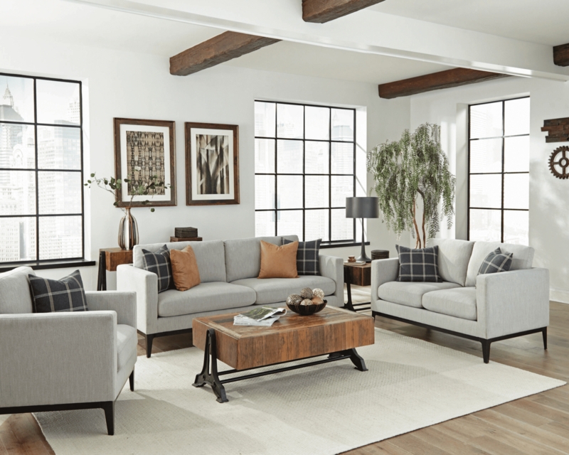 Accent Chair Exposed Wood Frame Charcoal Retro Style Seating