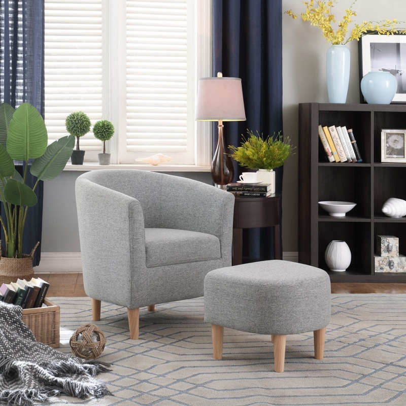 Accent Chair Light Gray Button Tufted With Matching Ottoman