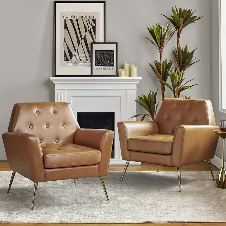 Accent Chair with Gold Legs, Mid-Century Camel Armchair.