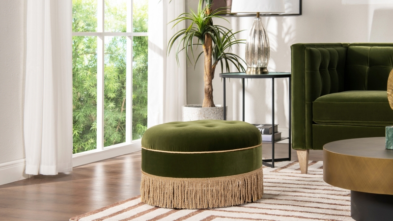 Accent Ottoman Vertical Pleating Recessed Base Round Footstool