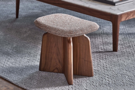 Accent Stool Tripod Leg Design Cognac Leather-Like Dark Wood Base