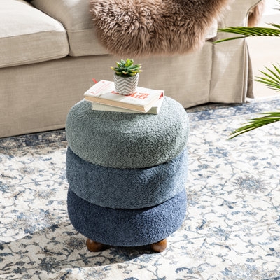 Accent Stool with Corrugated Sides and Wooden Ball Feet (60 chars)