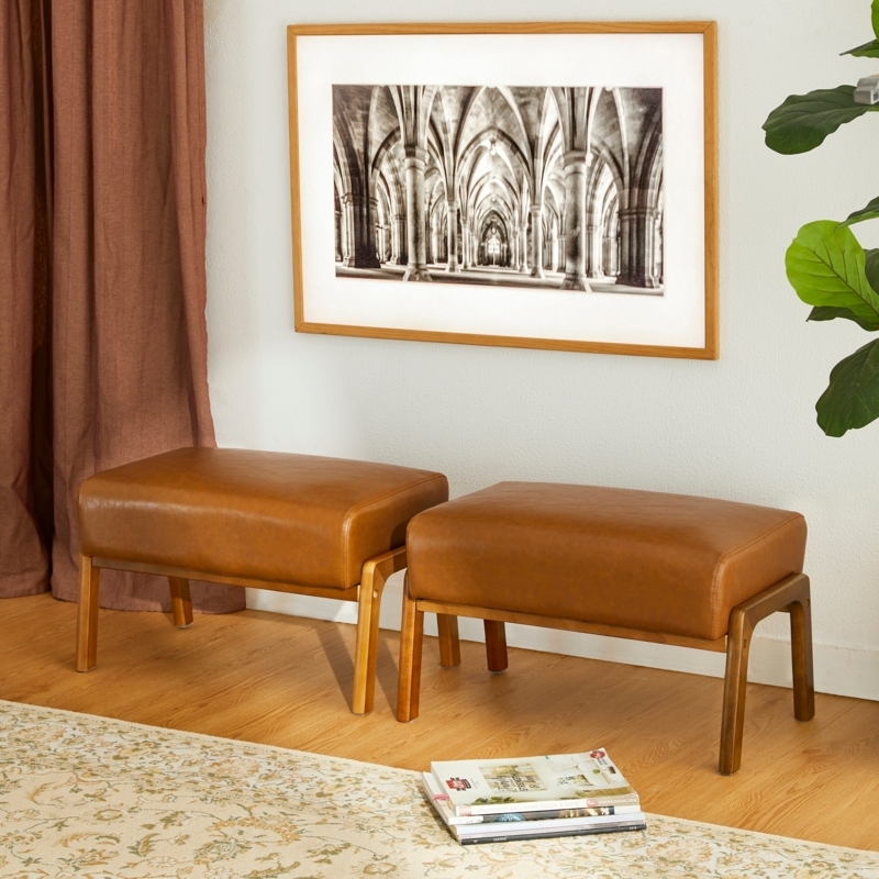 Accent Stools, Mid-Century Modern Bentwood Base Set of 2