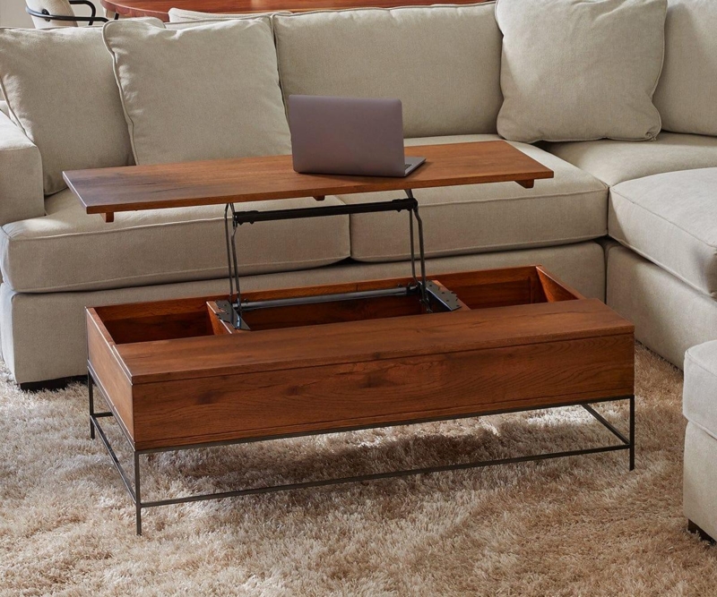 Acorn Finish Lift Top Coffee Table with Mid-Century Tapered Legs