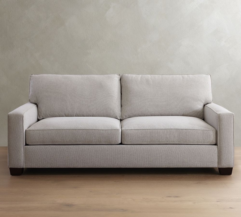 Alabaster White Loveseat Basketweave Box Edge Cushions