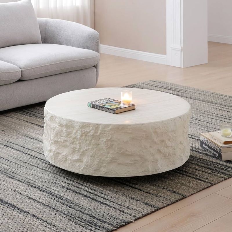 Amazon.com: WILLIAMSPACE 35.4" Round Coffee Table for Living Room Circle  Center Table, Modern Drum Coffee Table with Imitation Stone Table for  Apartment, No Need Assembly, Fiberglass (Beige Cement Stone Pattern) : Home