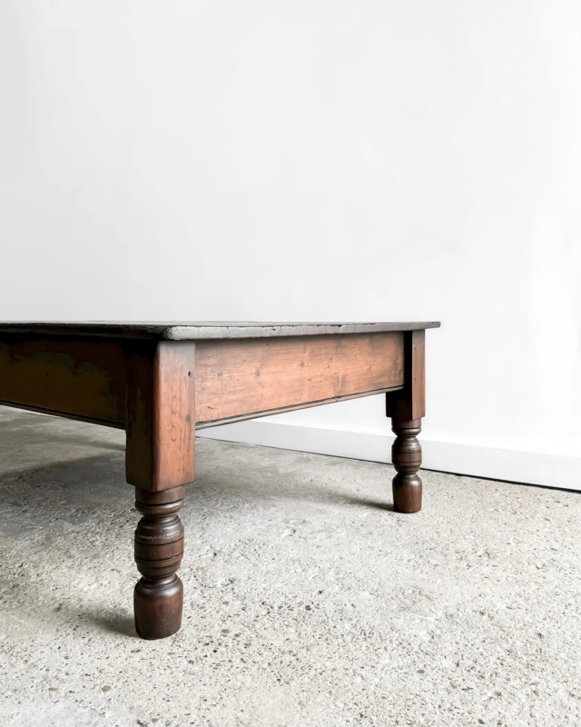 Antique Pine Coffee Table Dark Ebony Stain with Plank Shelf