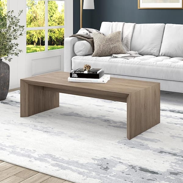 Antiqued Gray Oak Coffee Table with Open Metal Frame