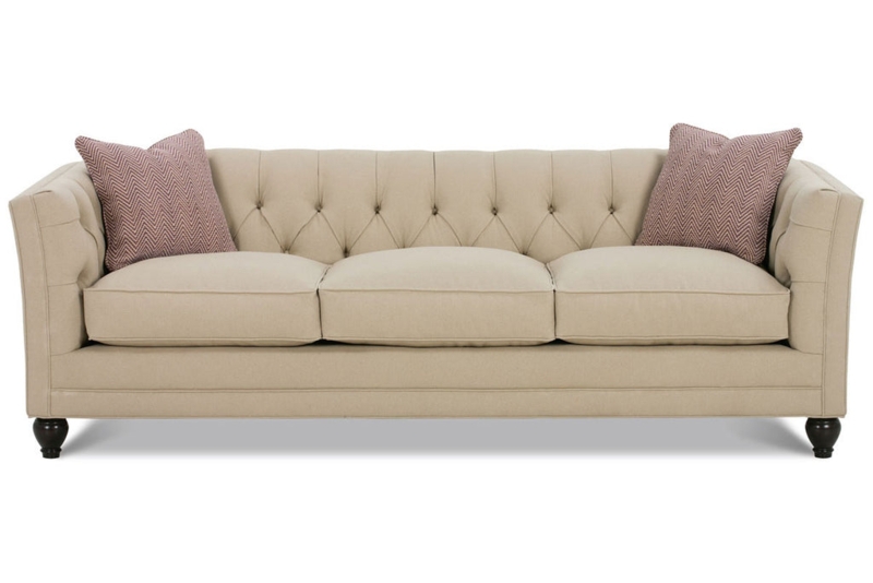 Apartment Size Sofa Rolled Arms Button Tufted Turned Legs Casters