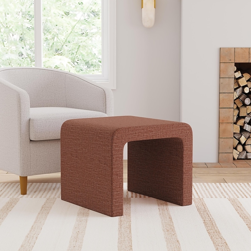 Arched Ottoman Rust Chenille, Contemporary Curved Footstool Seating